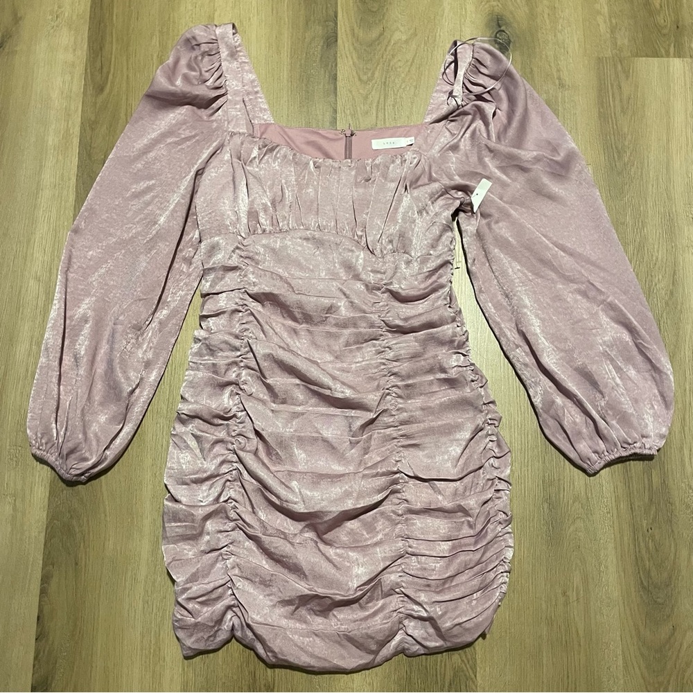 NWT Lush Lilac Ruched Long Sleeve Fitted Bodycon Mini Dress in Size Medium